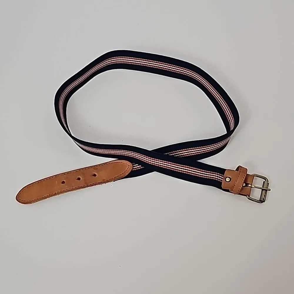 Vintage Striped Canvas Leather Belt Womens Preppy Sporty Collegiate Chic OS EUC
